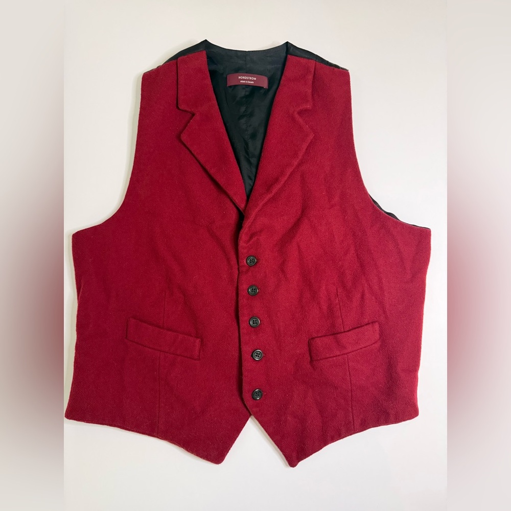 Vintage Nordstrom Burgundy Wool-Blend Vest with Black Lining